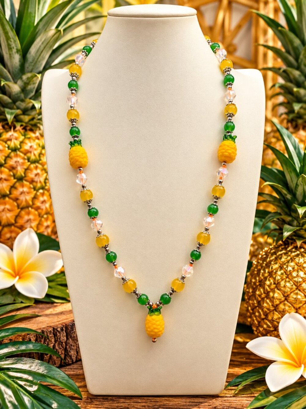 #4 Flash Sale Lampwork Pineapple Crystal Hand-Knotted 24 inch Necklace